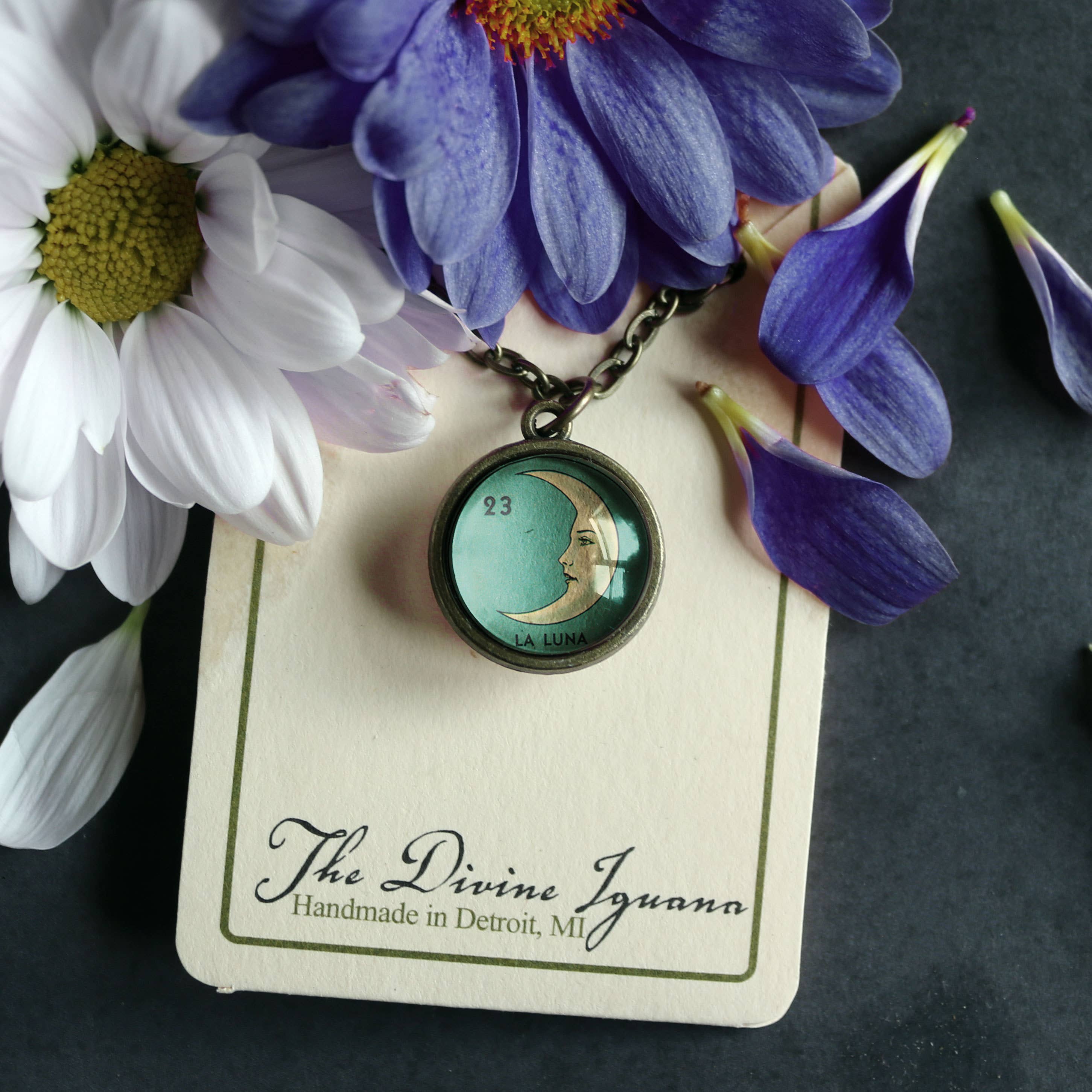 La Luna Simple Reversible Loteria Moon Pendant Necklace