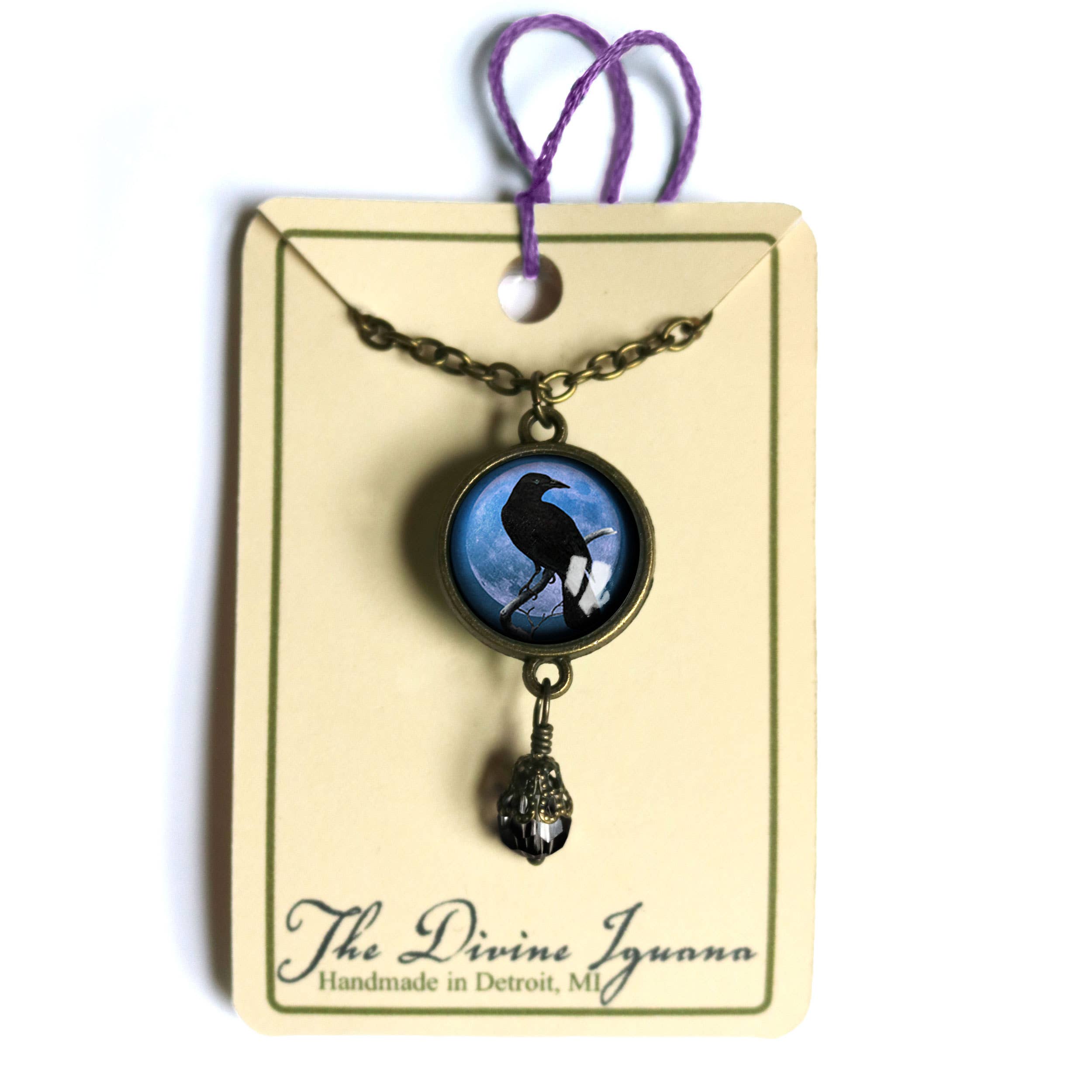 Purple Crow or Raven Goth Halloween Pendant Necklace w/Bead