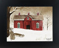 New Fallen Snow Red Barn Framed Art by Artist Billy Jacobs : Black Frame