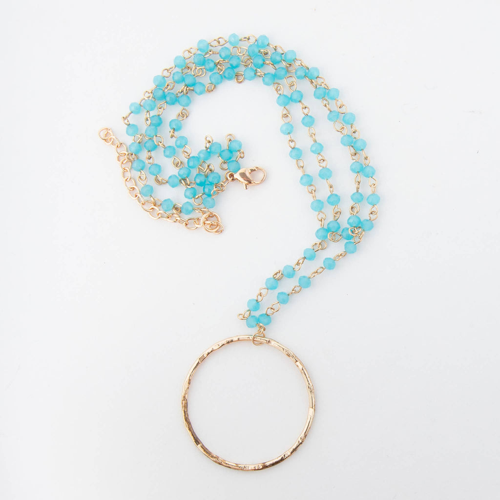 Malia Beaded Ring 22" Pendant Necklace: Blue Lagoon