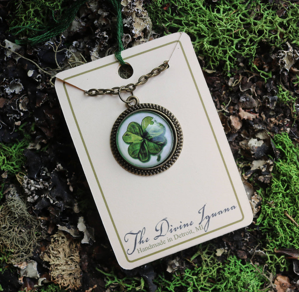 Shamrock or Four Leafed Clover Irish Pendant Necklace