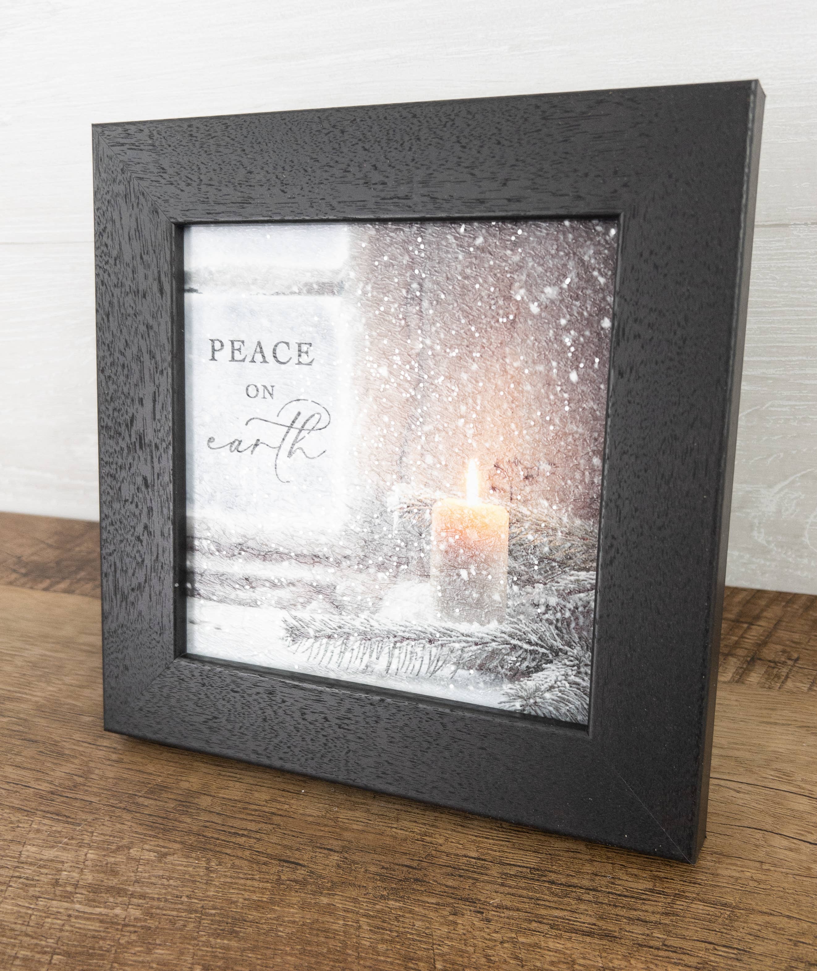 Peace On Earth Winter Candle Art Sign: Black Frame