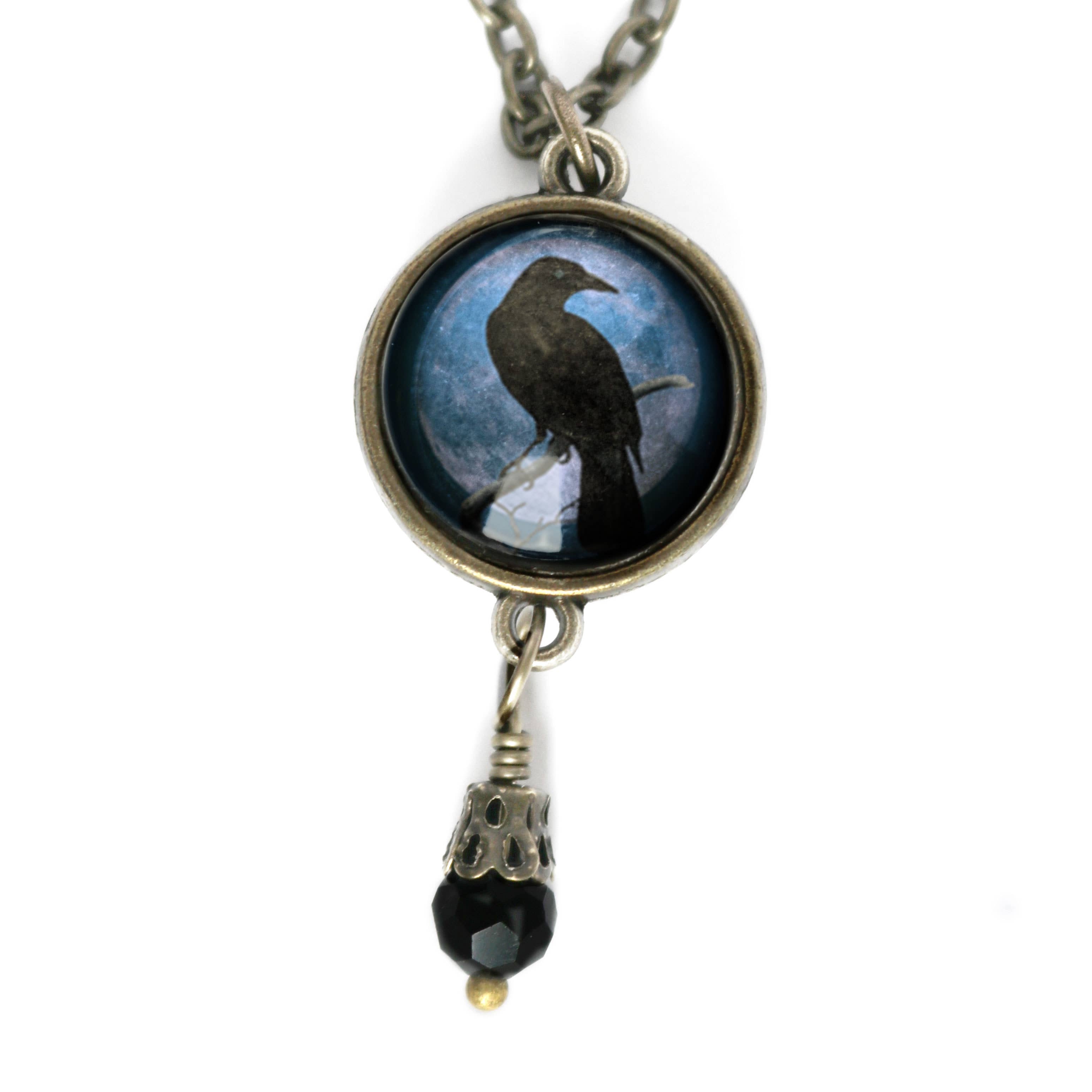 Purple Crow or Raven Goth Halloween Pendant Necklace w/Bead