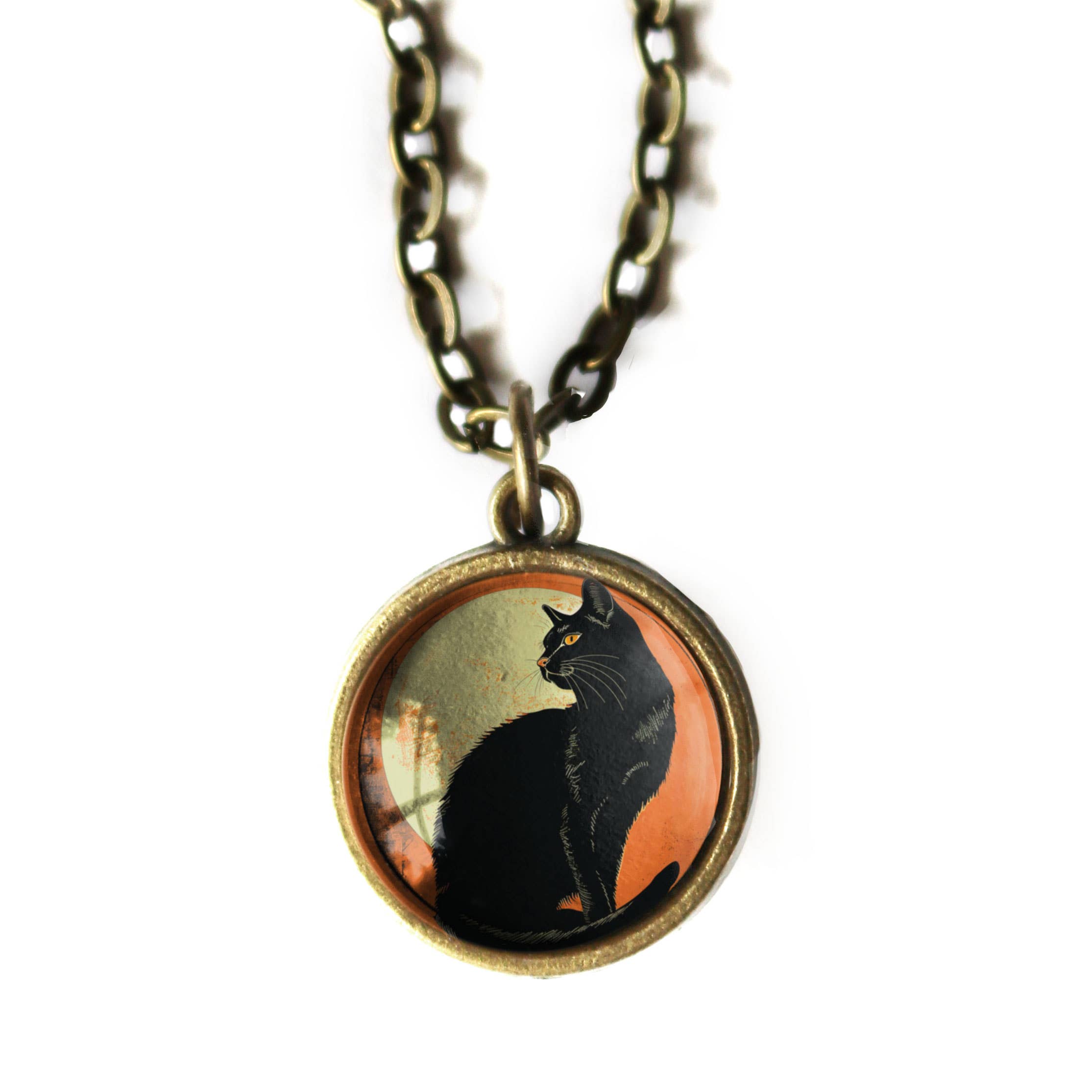 Chat Noir Retro Halloween Simple Reversible Pendant Necklace