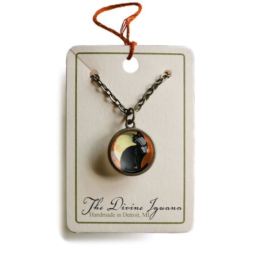 Chat Noir Retro Halloween Simple Reversible Pendant Necklace