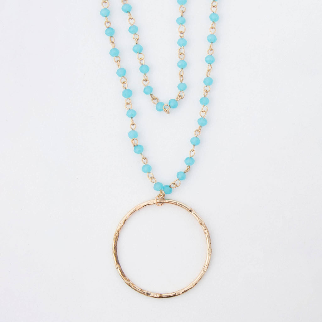 Malia Beaded Ring 22" Pendant Necklace: Blue Lagoon