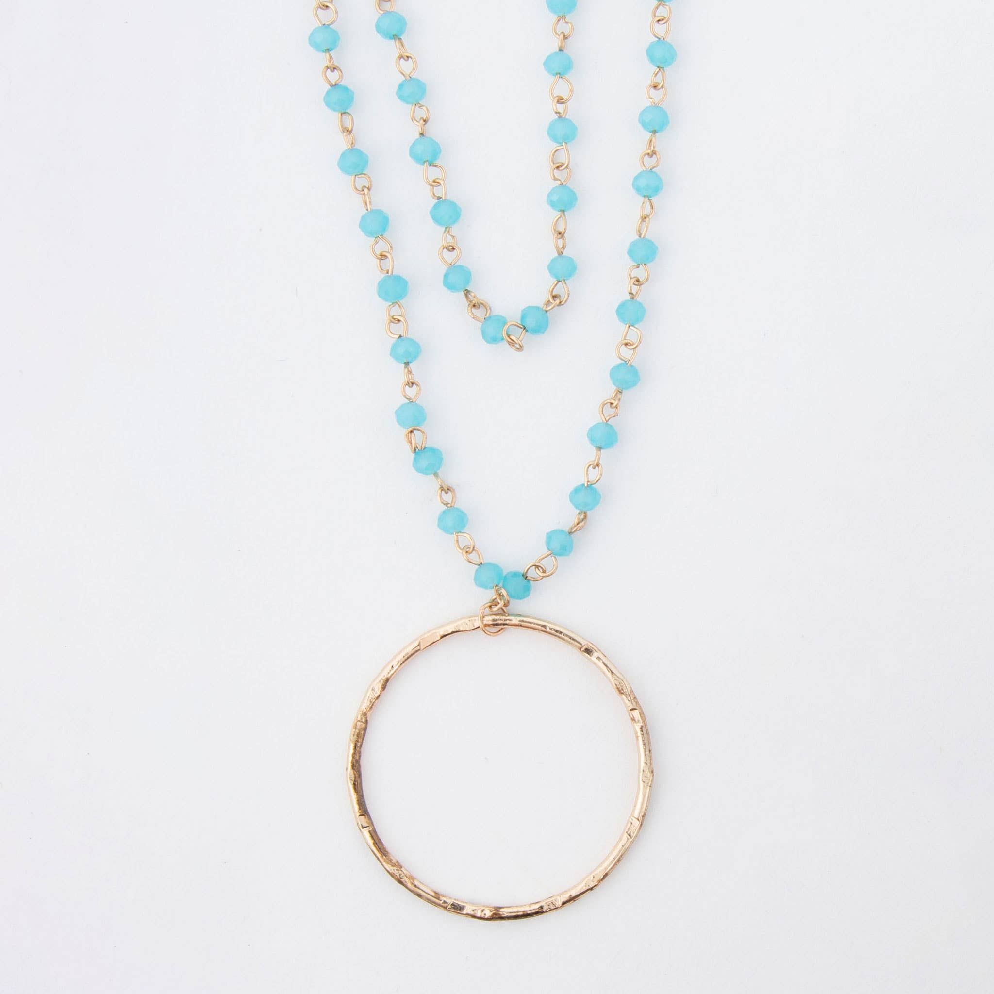 Malia Beaded Ring 22" Pendant Necklace: Blue Lagoon