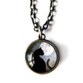 Black Cat and Full Moon Simple Reversible Pendant Necklace