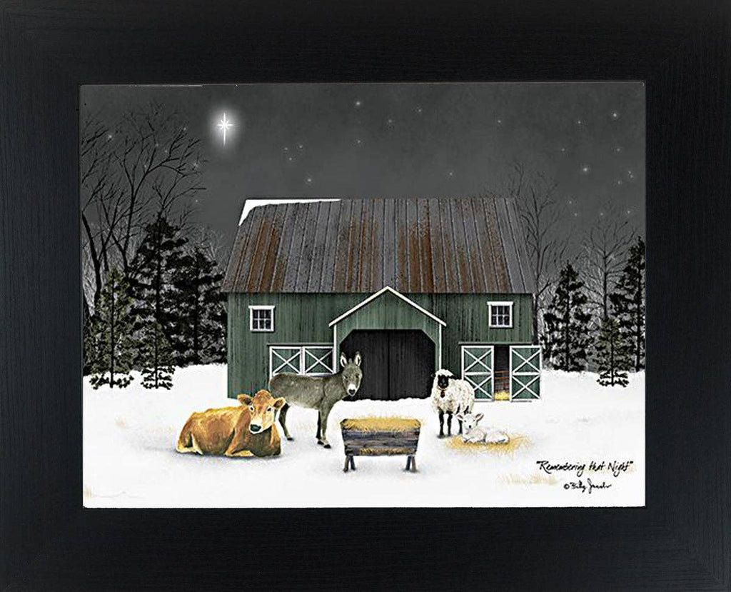 Remembering The Night By Artist Billy Jacobs Nativity Winter: Black Frame / 14x18"