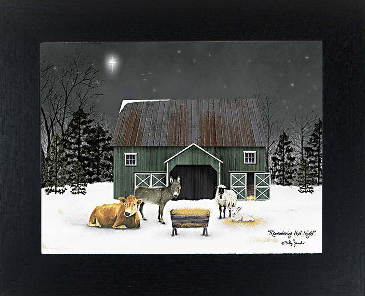 Remembering The Night By Artist Billy Jacobs Nativity Winter: Black Frame / 14x18"
