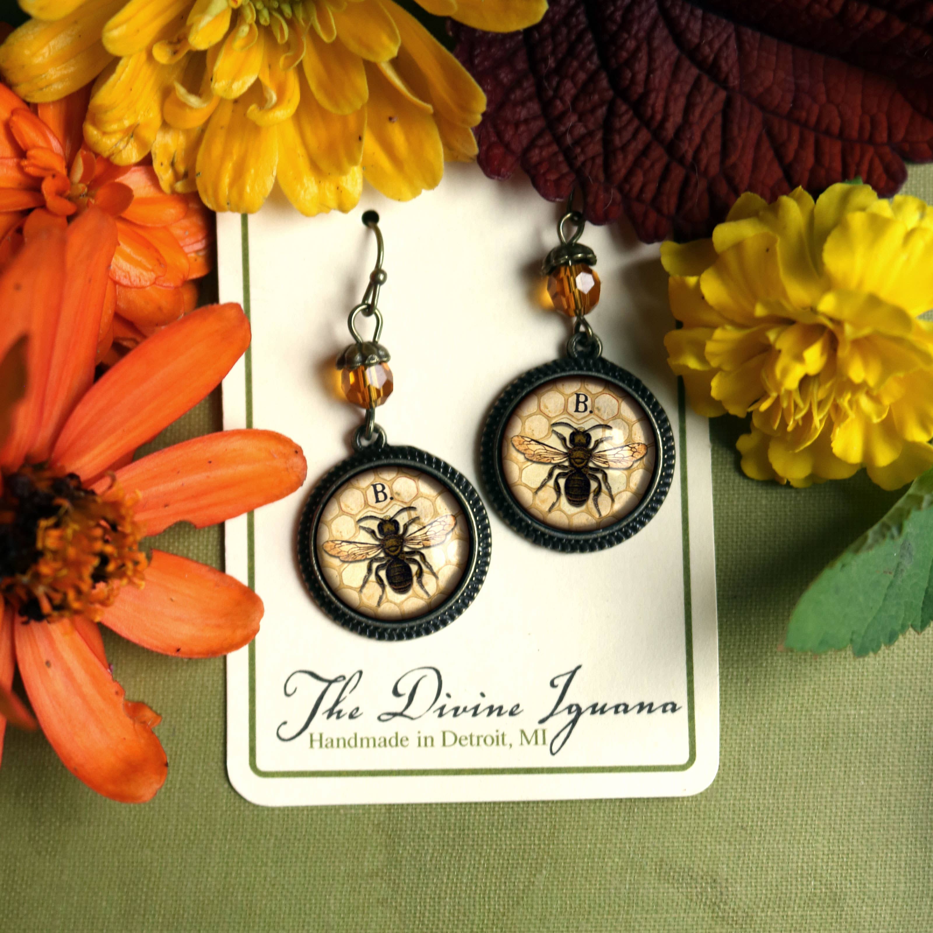 Honey or Worker Bee Cottage Core Earrings
