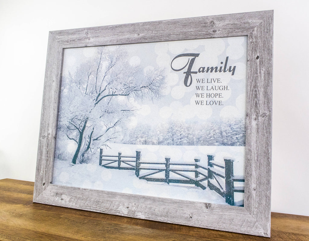 Family We Live Laugh Love Hope Framed Winter Christmas Art: Black Frame / 13x16" with 1" frame
