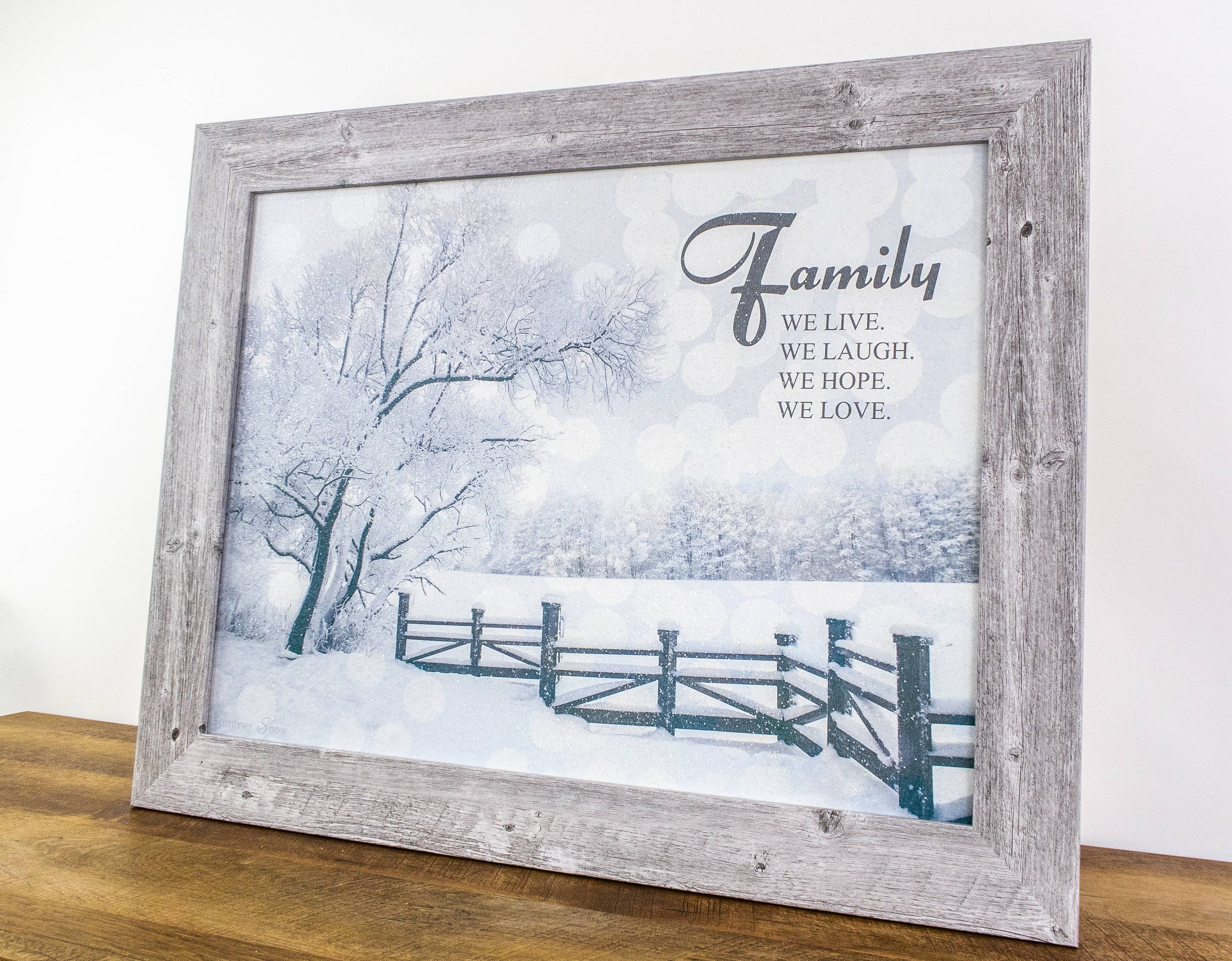Family We Live Laugh Love Hope Framed Winter Christmas Art: Black Frame / 13x16" with 1" frame