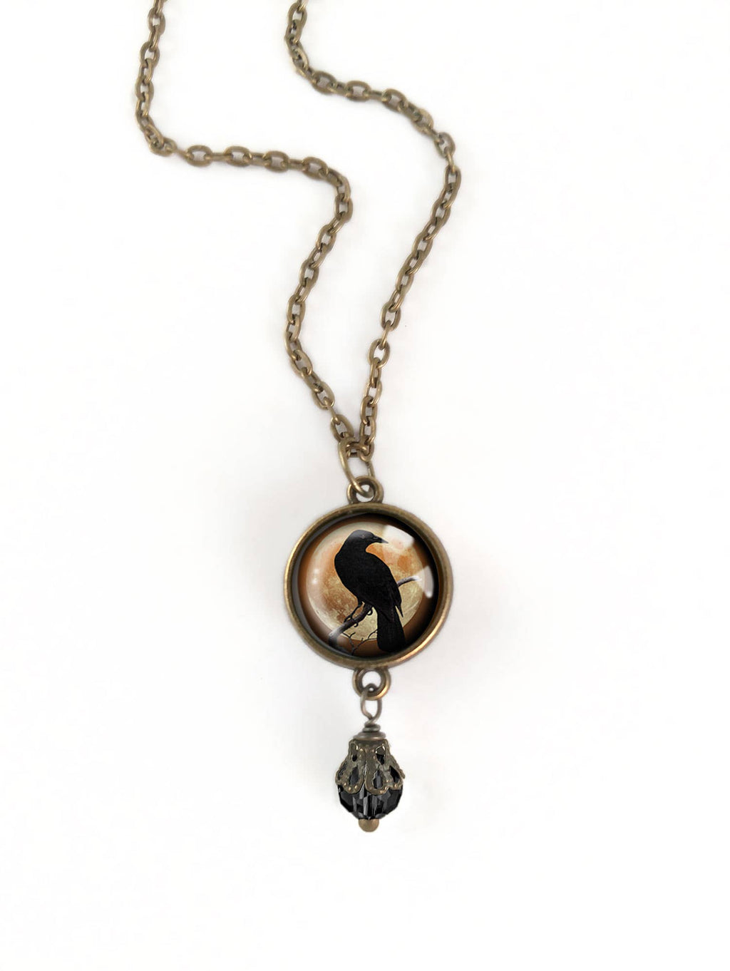 Orange Crow or Raven Goth Halloween Necklace w/Bead