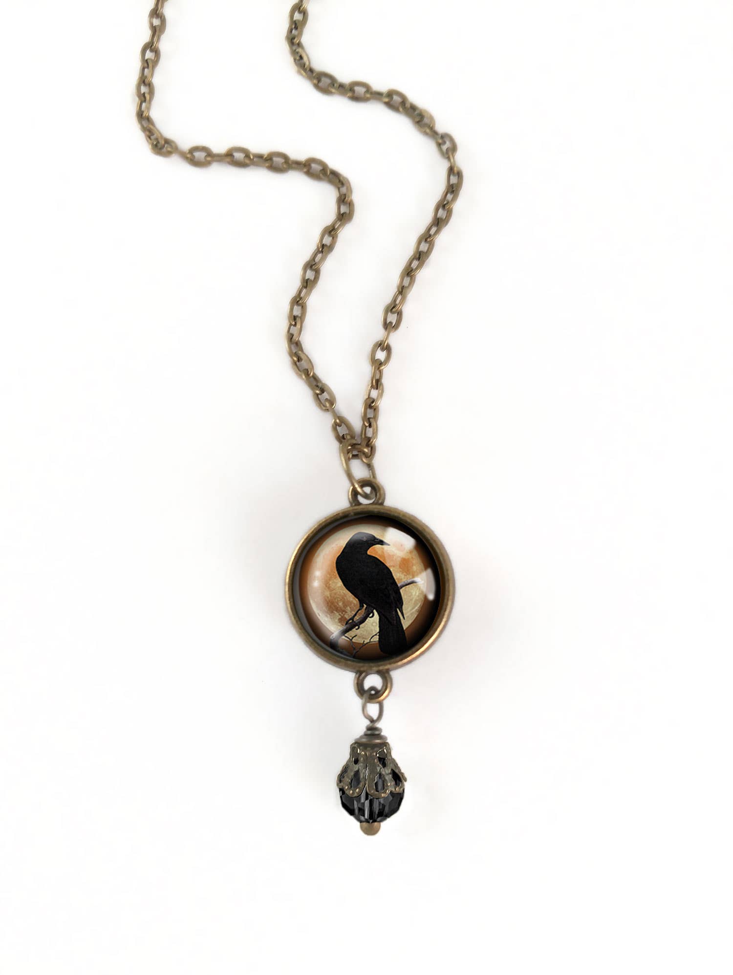 Orange Crow or Raven Goth Halloween Necklace w/Bead