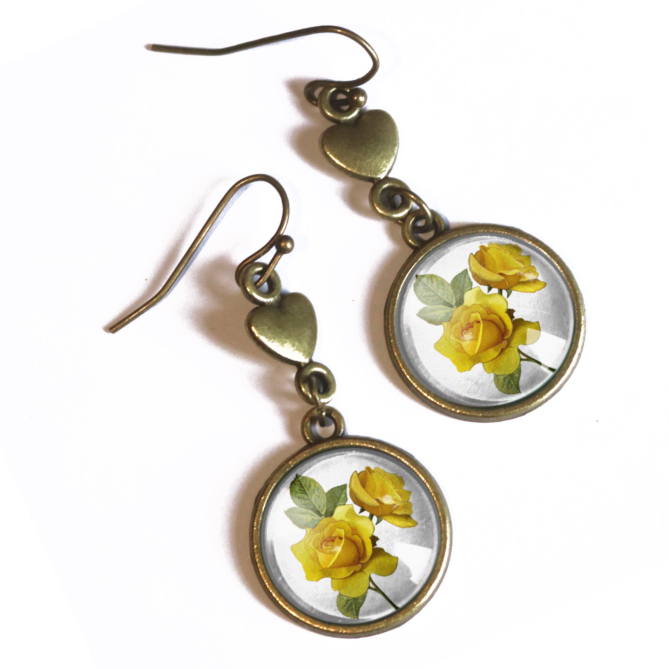 Yellow Rose and Heart Earrings