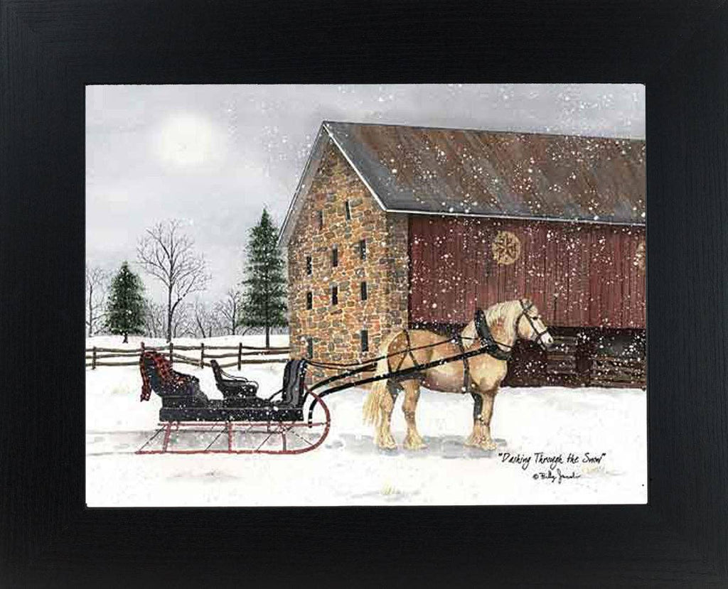 Dashing Through The Snow Horse Buggy Winter Art: Black