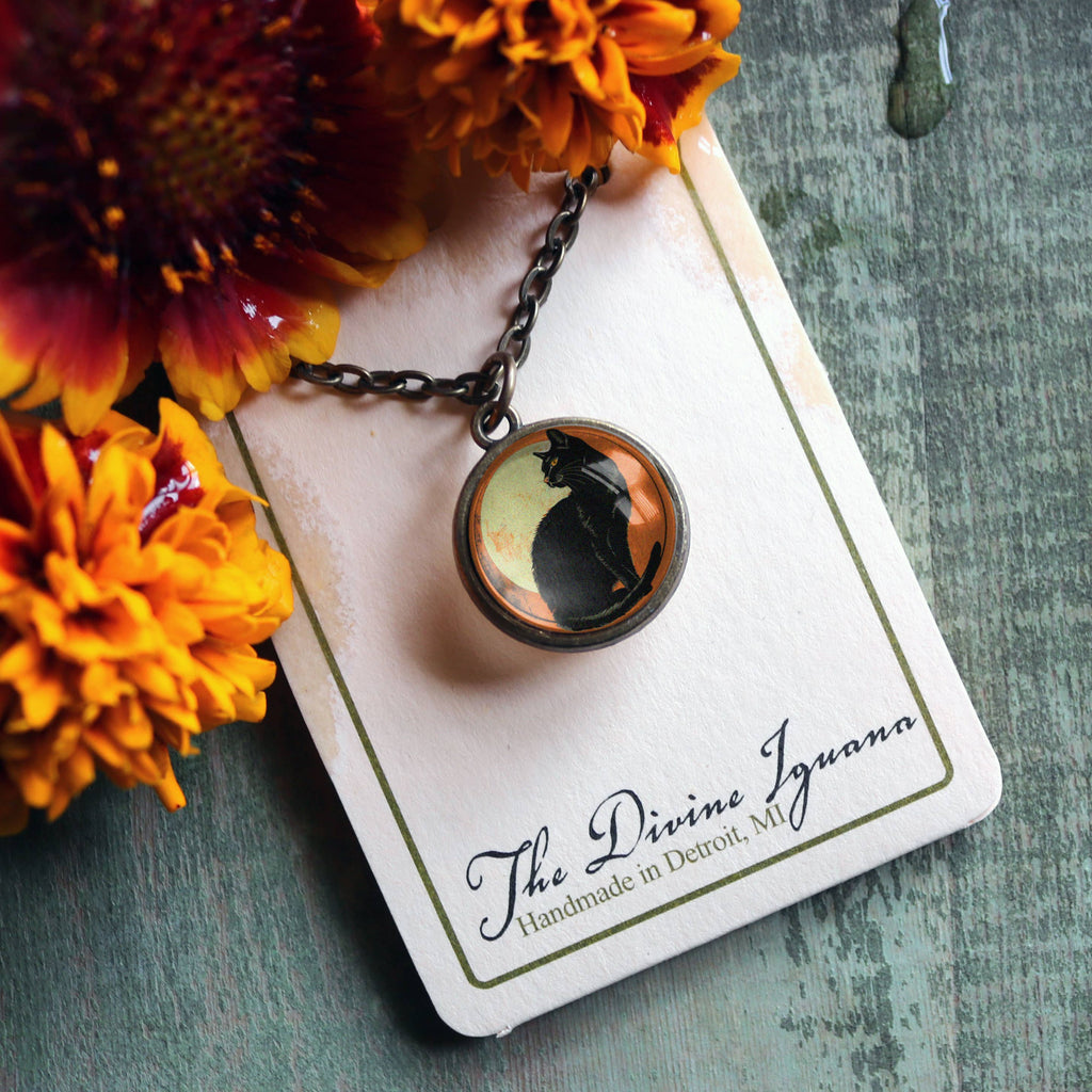 Chat Noir Retro Halloween Simple Reversible Pendant Necklace