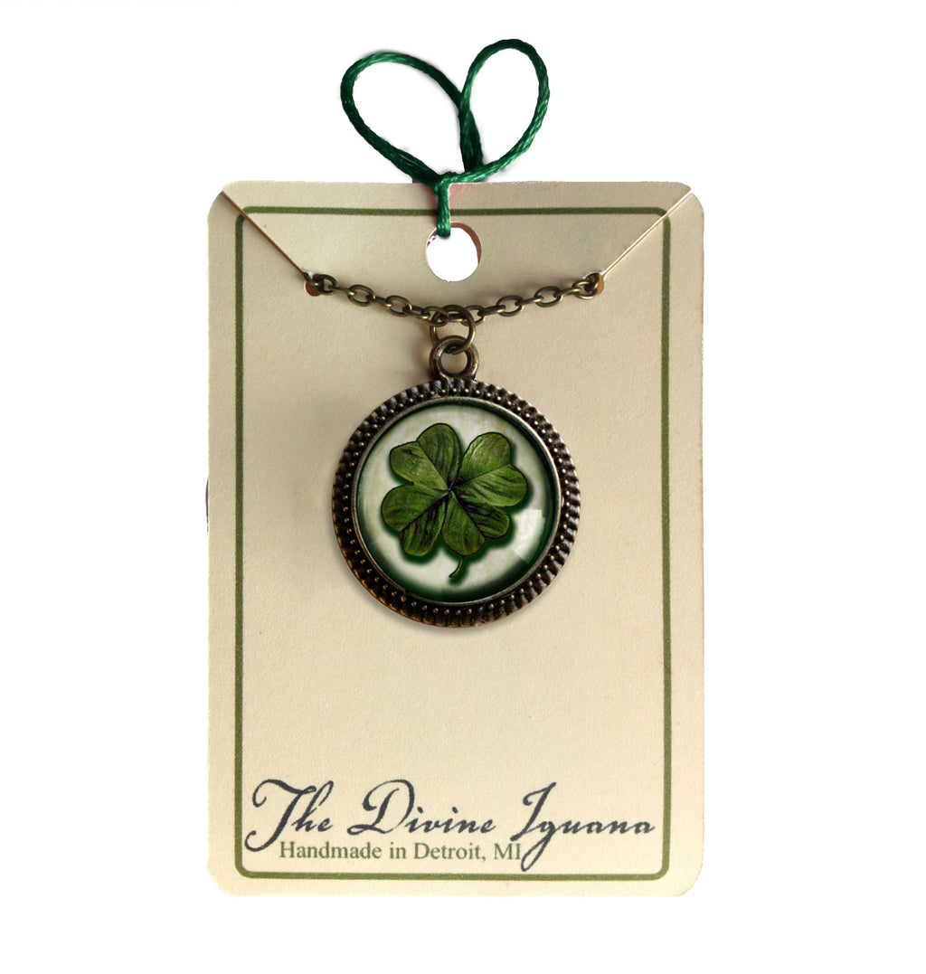 Shamrock or Four Leafed Clover Irish Pendant Necklace