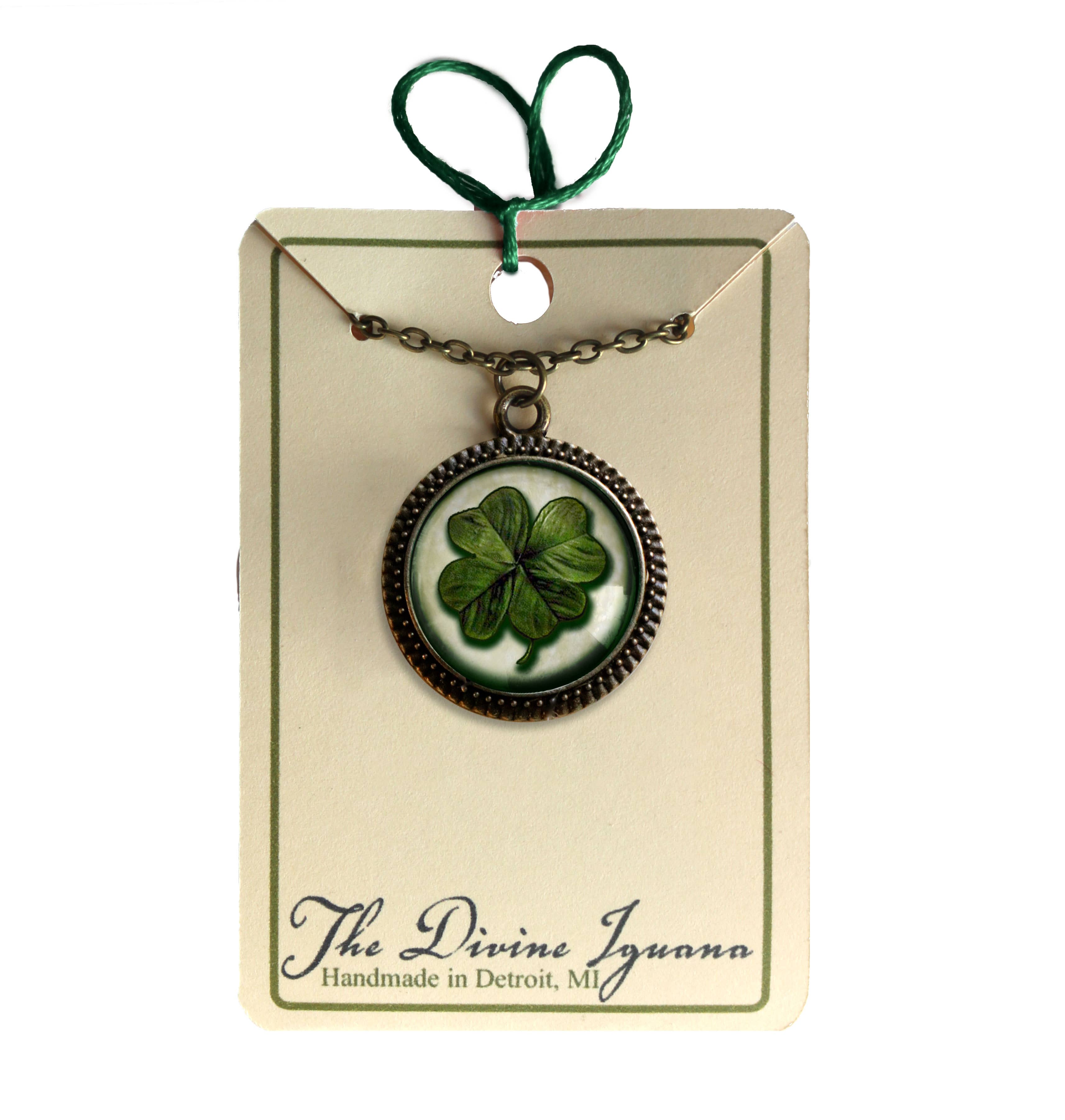 Shamrock or Four Leafed Clover Irish Pendant Necklace