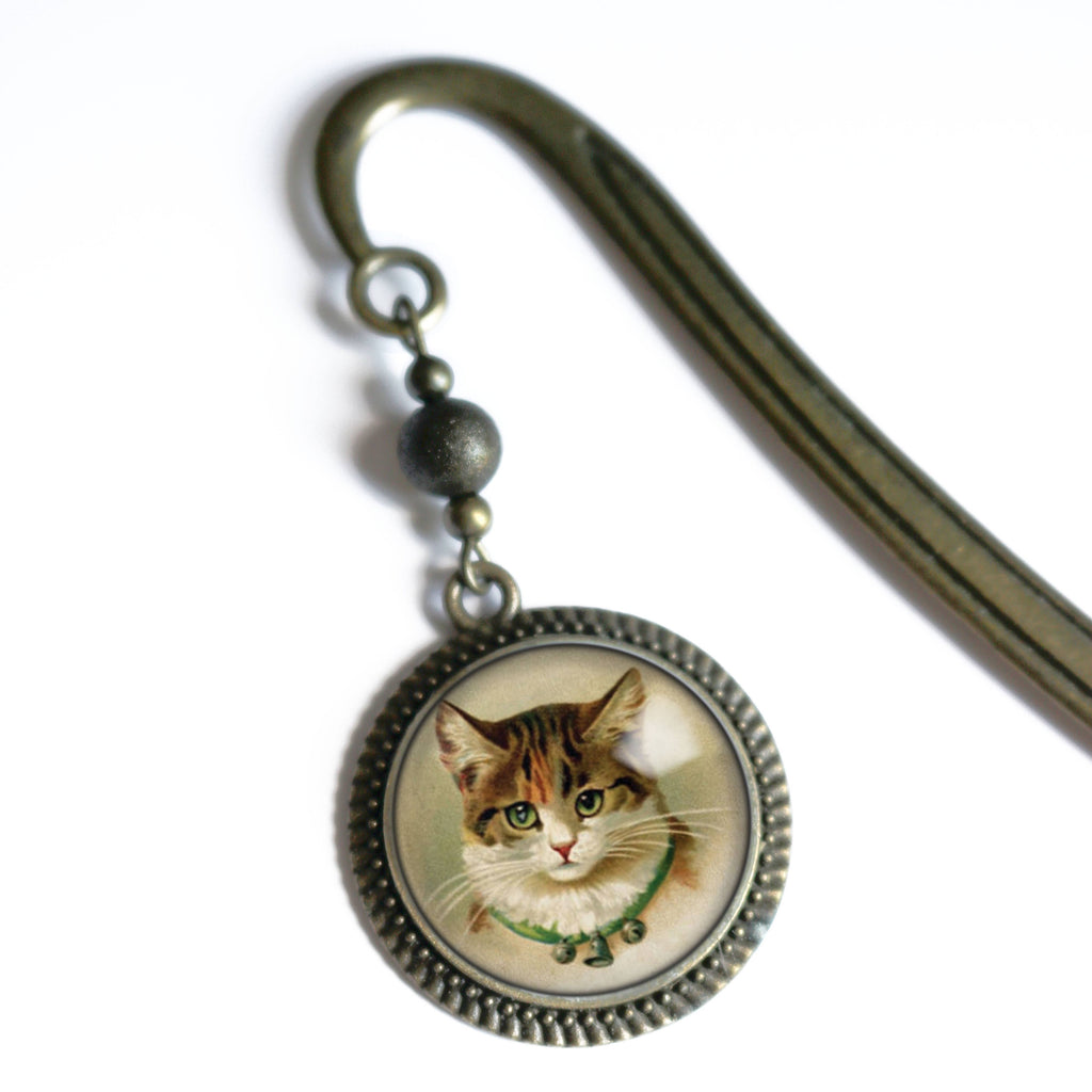 Best Friends Calico Cat Bronze and Glass Cabochon Bookmark