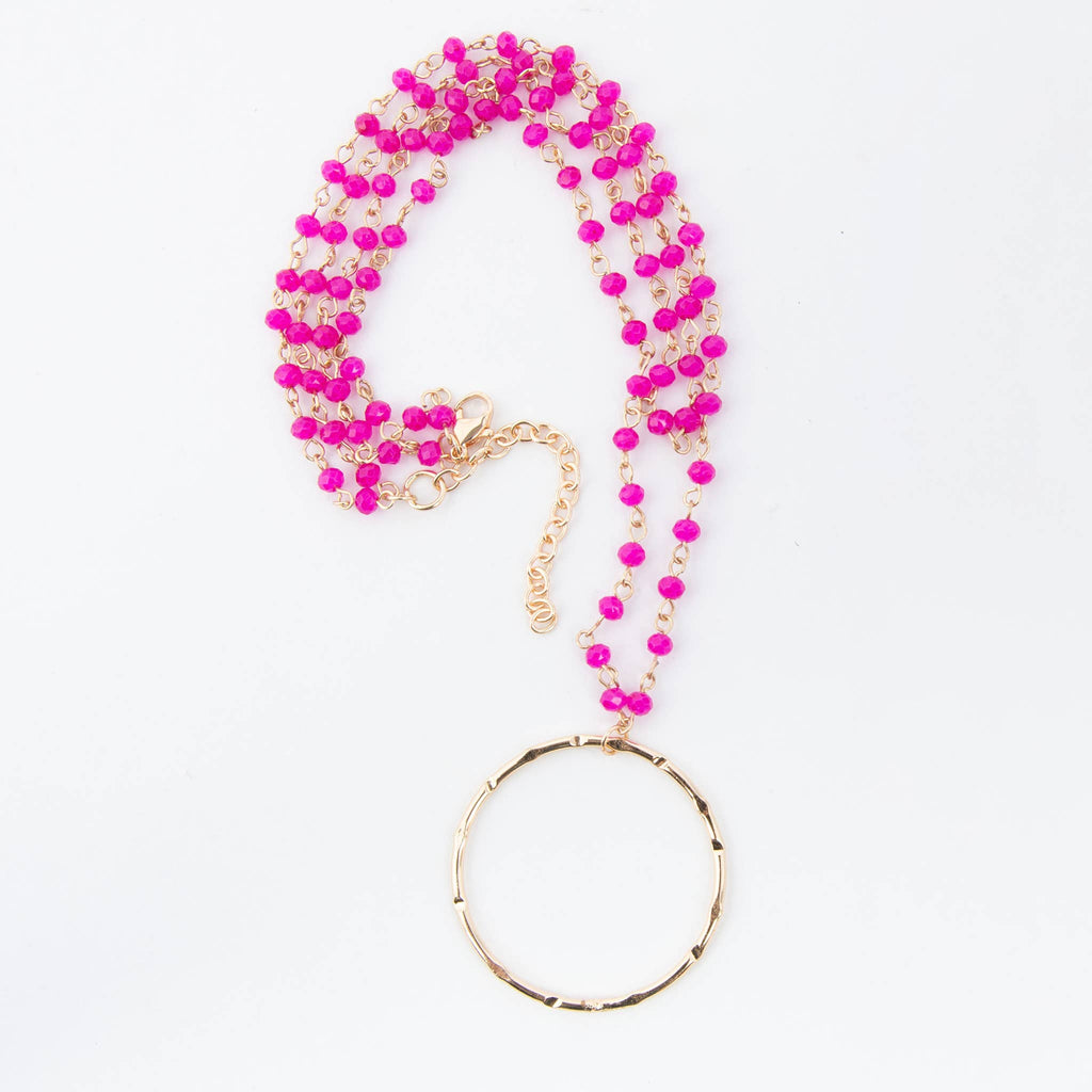 Malia Beaded Ring 22" Pendant Necklace: Blue Lagoon