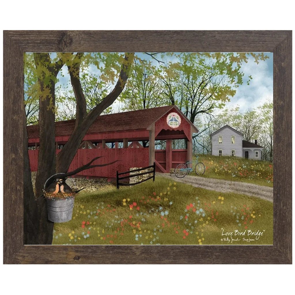 Love Bird Bridge by artist Billy Jacobs Framed Art : Black Frame