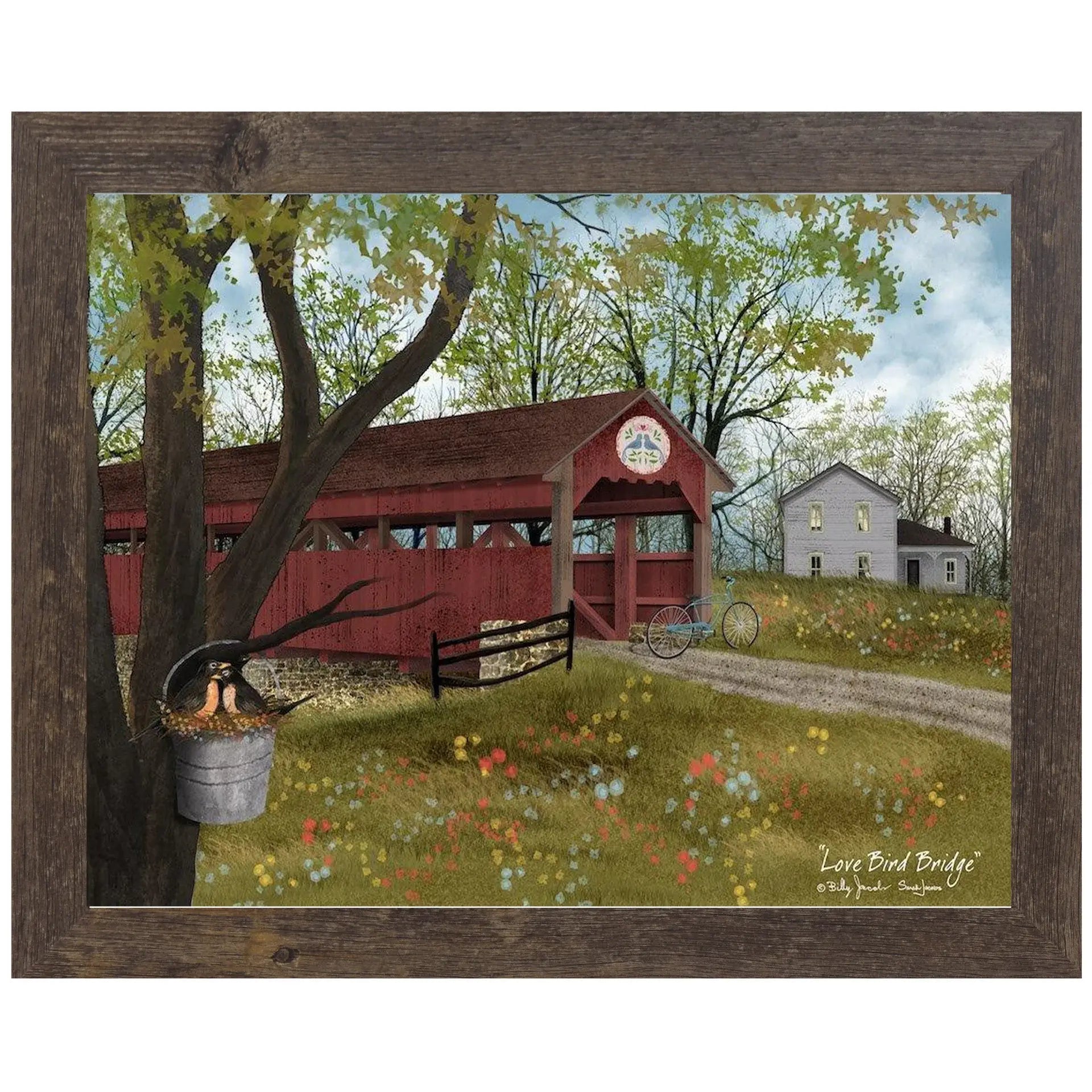 Love Bird Bridge by artist Billy Jacobs Framed Art : Black Frame
