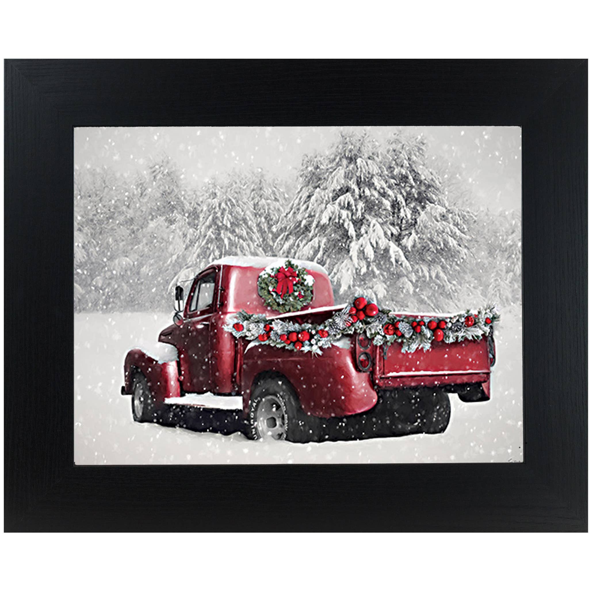 Winter Wonderland By Lori Deiter Framed Snow Red Truck Art: Black Frame
