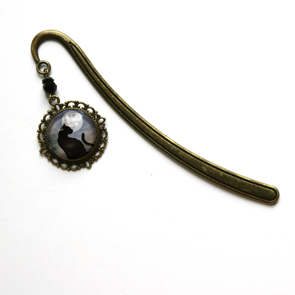 Black Cat on Full Moon Goth Halloween Bronze Bookmark