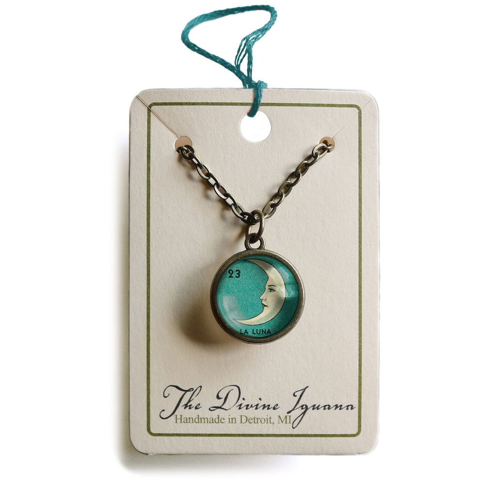 La Luna Simple Reversible Loteria Moon Pendant Necklace