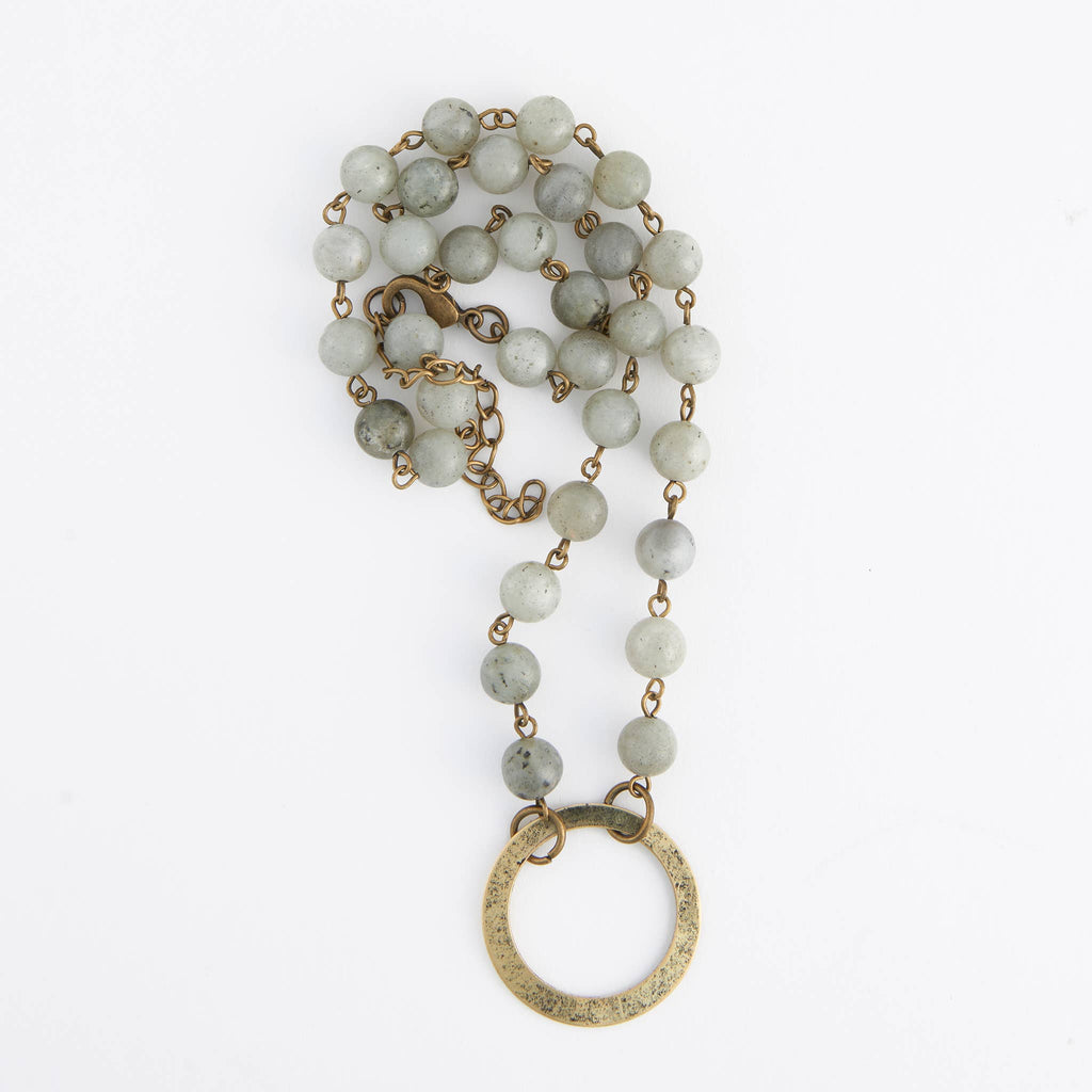 Pendant Necklace Sarah 18" Moonstone Hammered Ring