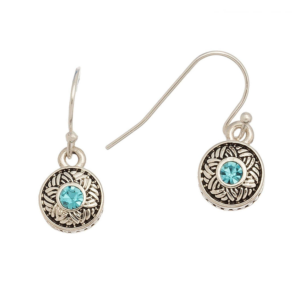 Silver with Stone Drop Ear Sense Earrings: Aqua