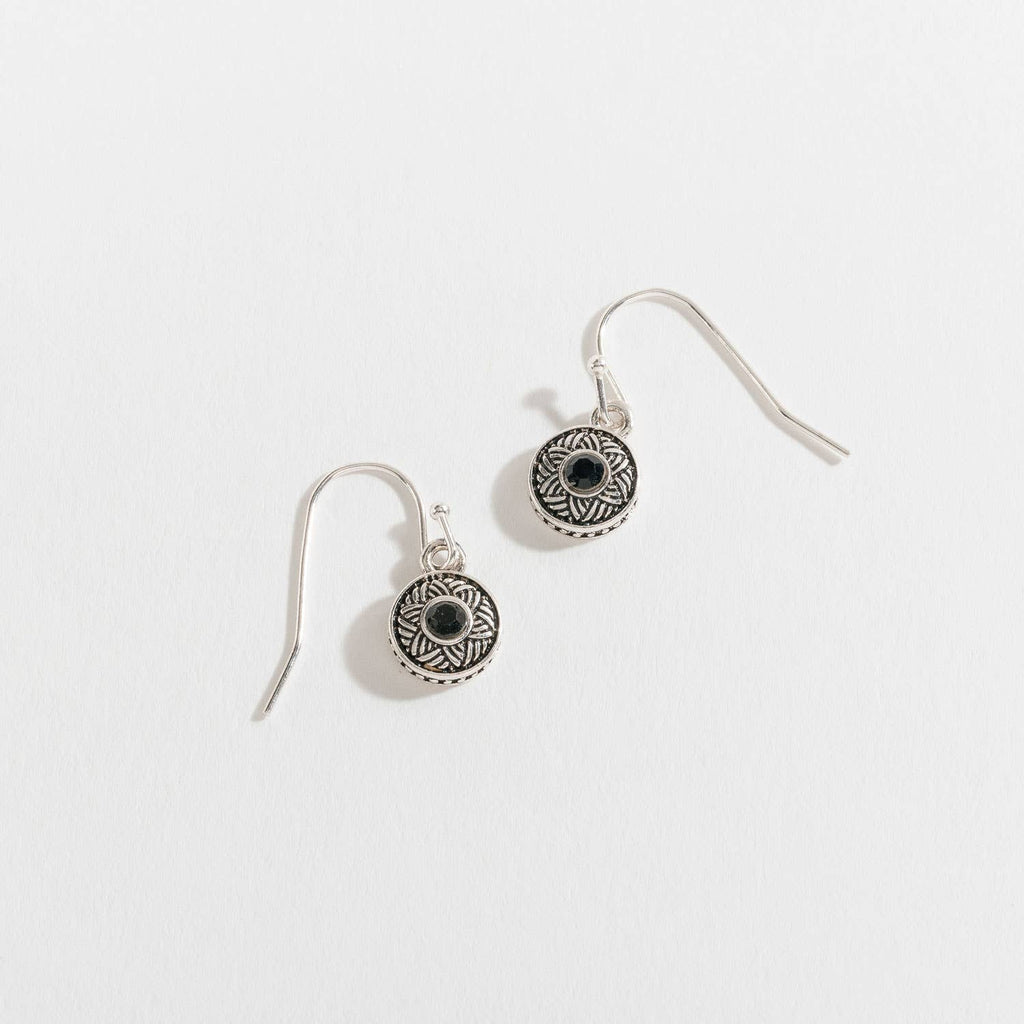 Silver with Stone Drop Ear Sense Earrings: Aqua