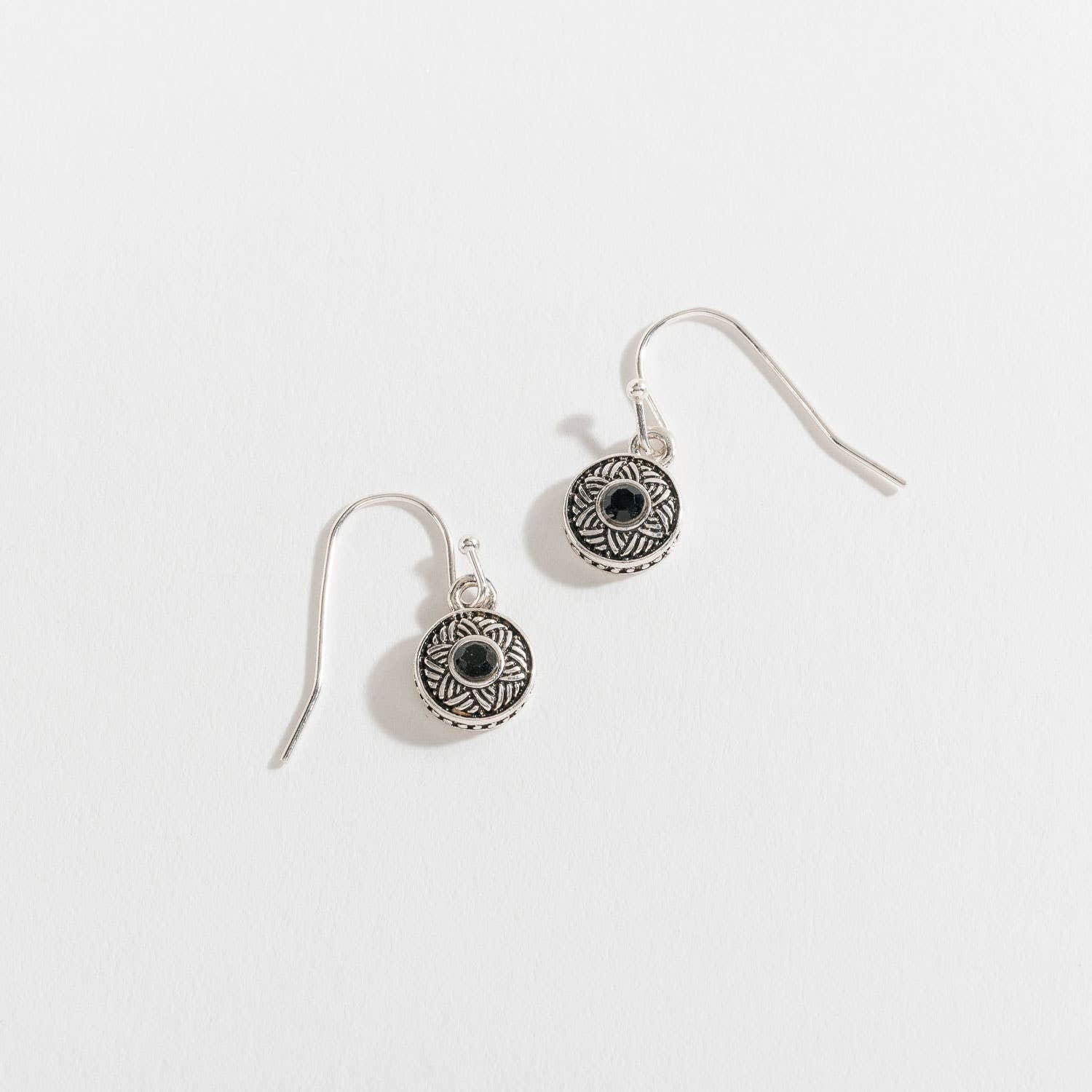 Silver with Stone Drop Ear Sense Earrings: Aqua
