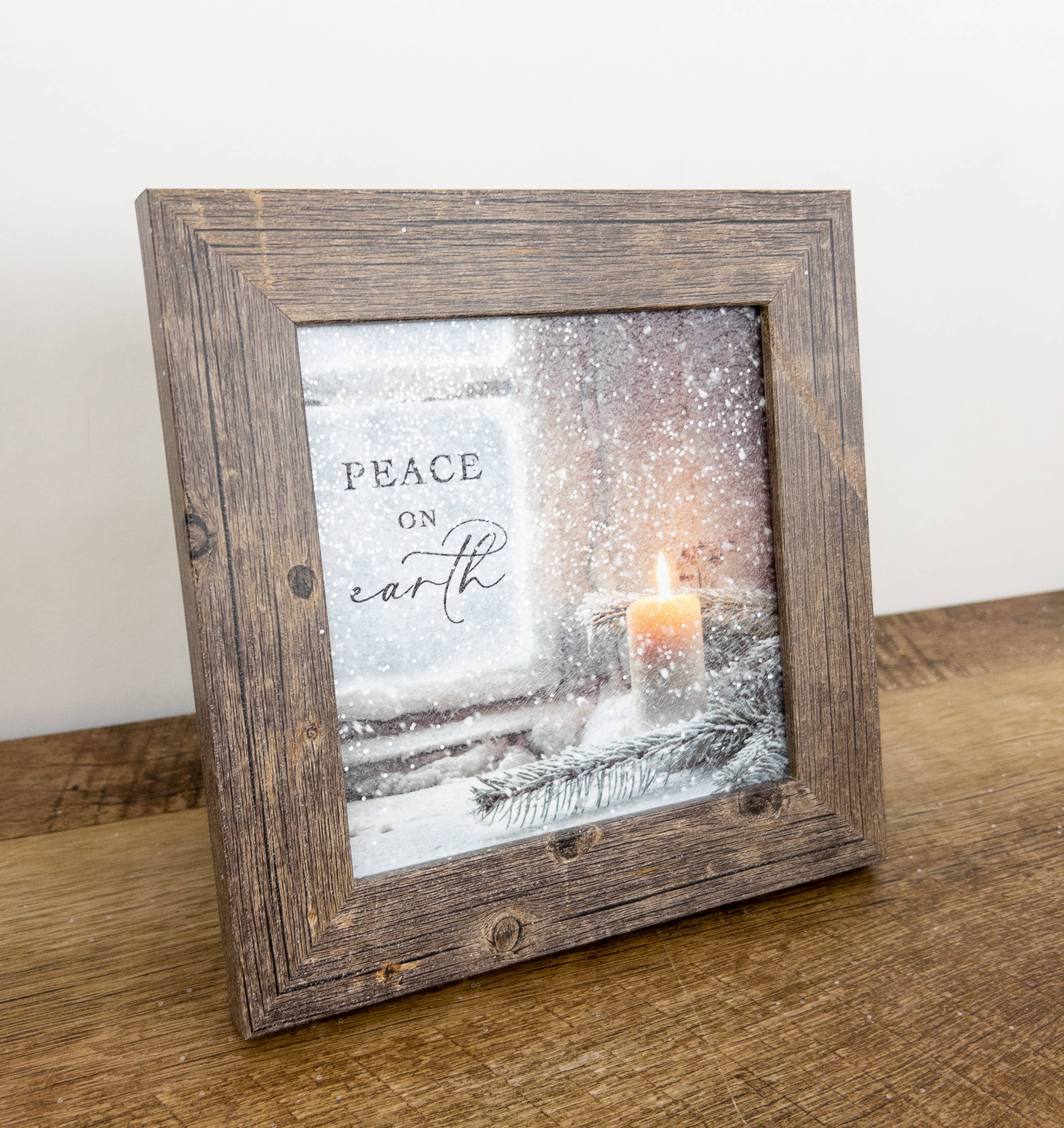 Peace On Earth Winter Candle Art Sign: Black Frame
