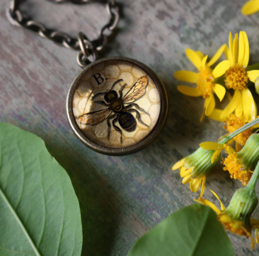 Honey or Worker Bee Simple Reversible Pendant Necklace