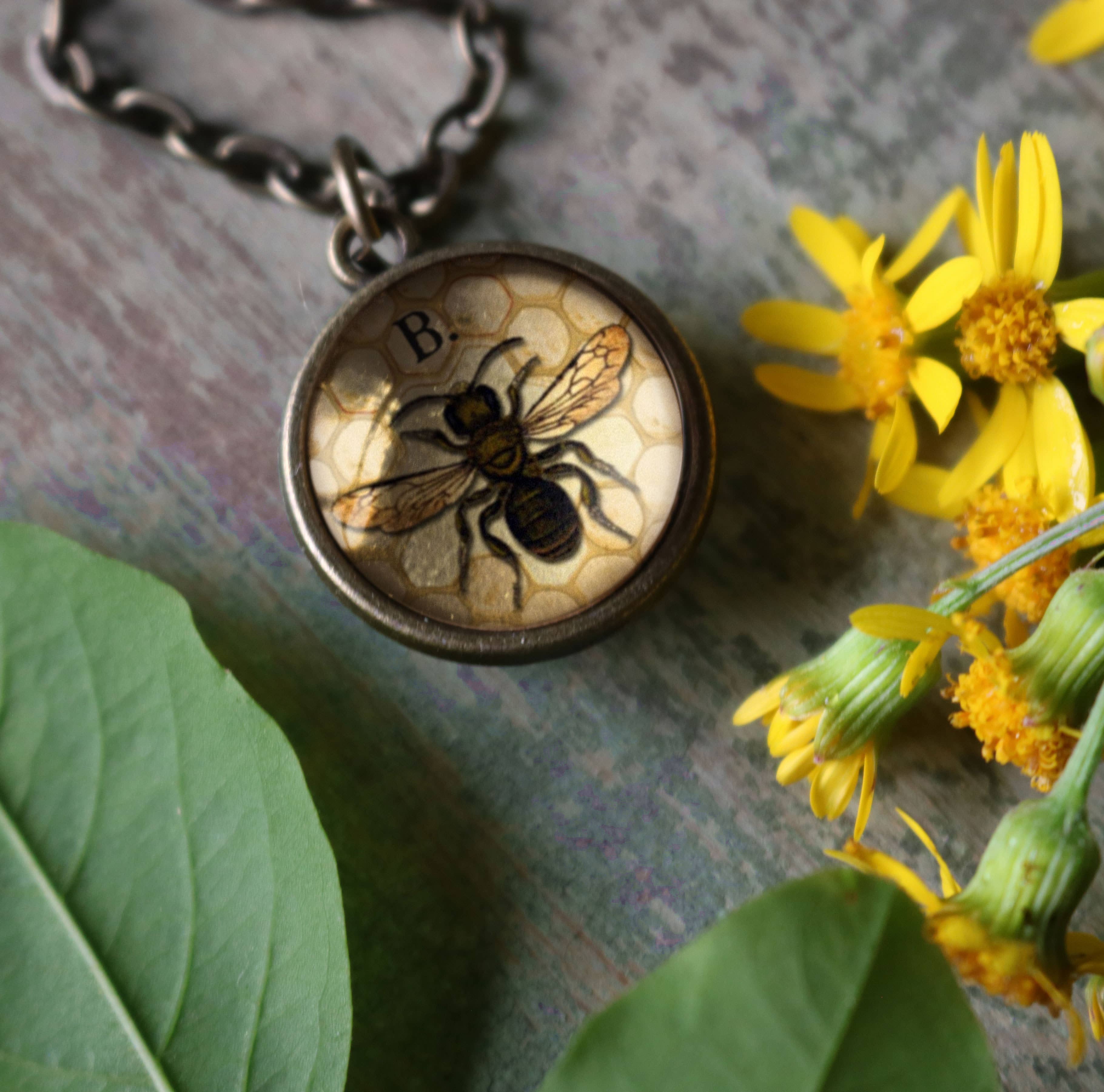 Honey or Worker Bee Simple Reversible Pendant Necklace