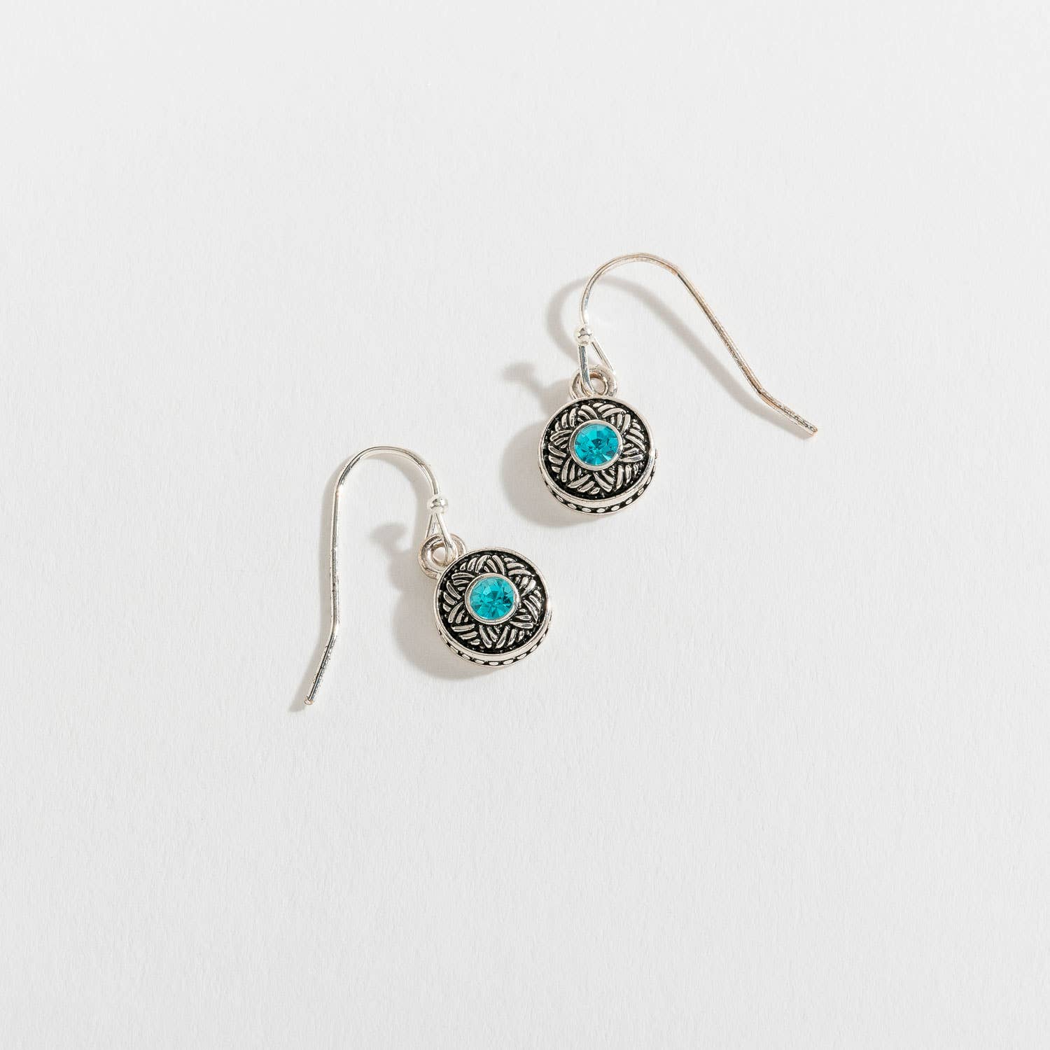 Silver with Stone Drop Ear Sense Earrings: Aqua