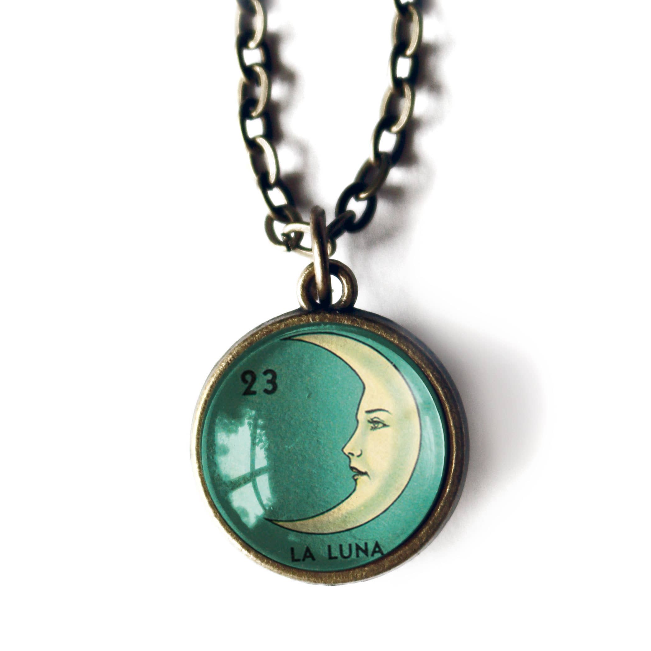 La Luna Simple Reversible Loteria Moon Pendant Necklace