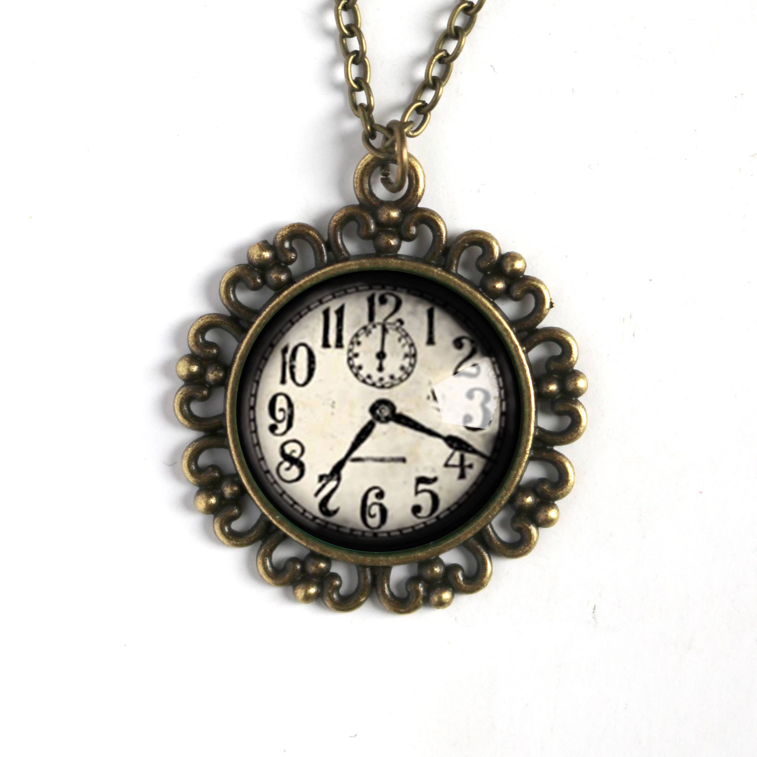 Edwardian Clock Steampunk Ornate Pendant Necklace
