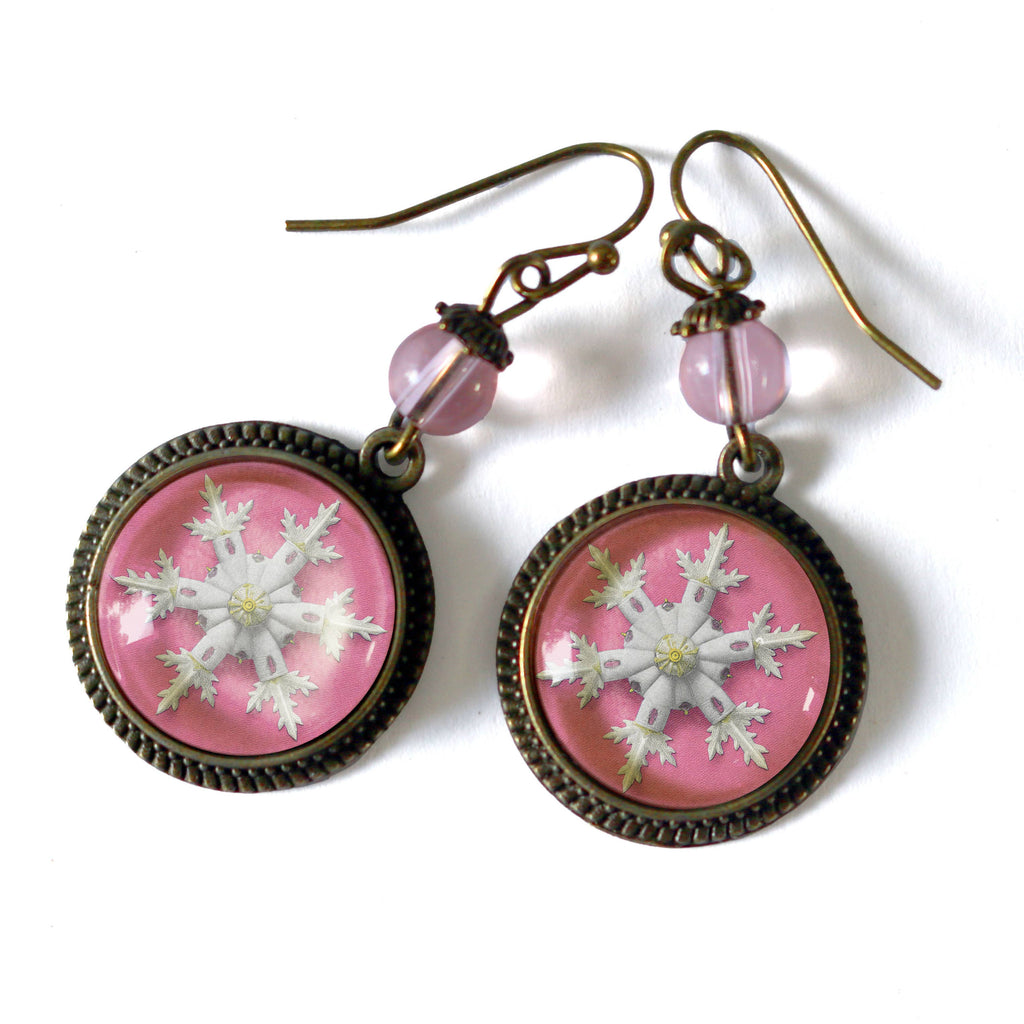 Pink Christmas Snowflake Earrings