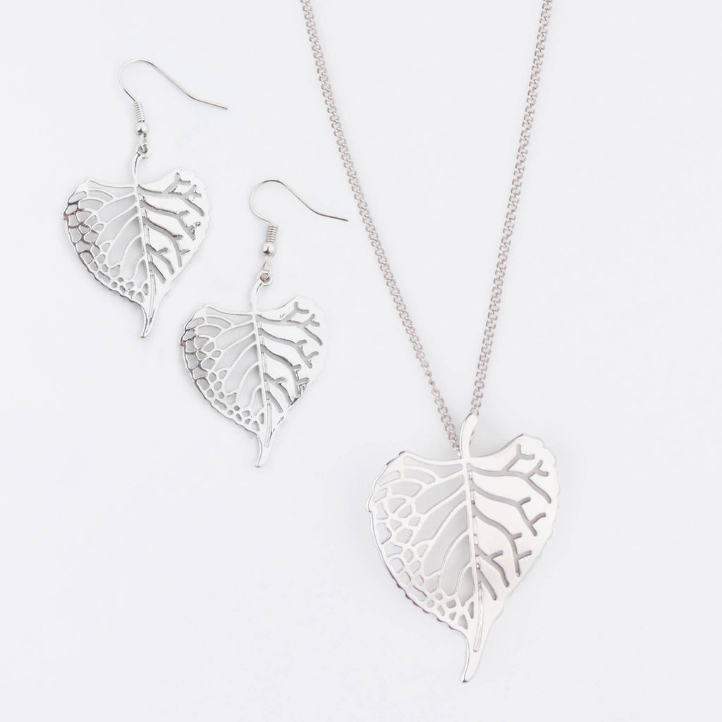 Elora Poplar Leaf 22" Pendant Necklace & Earring Jewelry Set