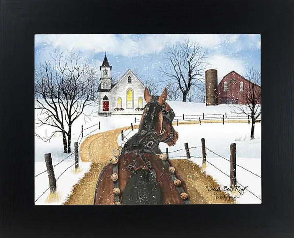 Sleigh Bells Ring horse By Artist Billy Jacobs Art Sign: Black Frame
