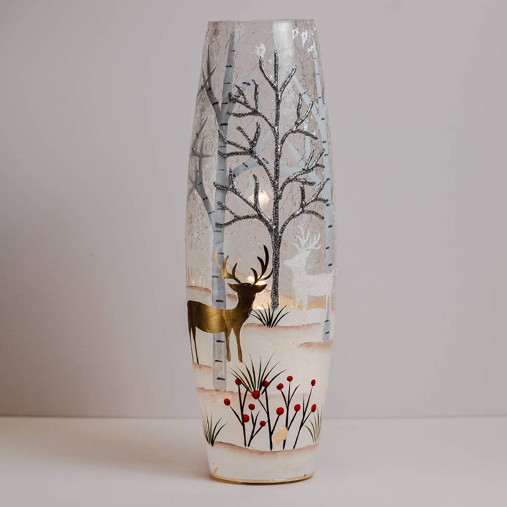 Silver & Gold Glass Vase with LED String Lights — Christmas, Holiday Decorations