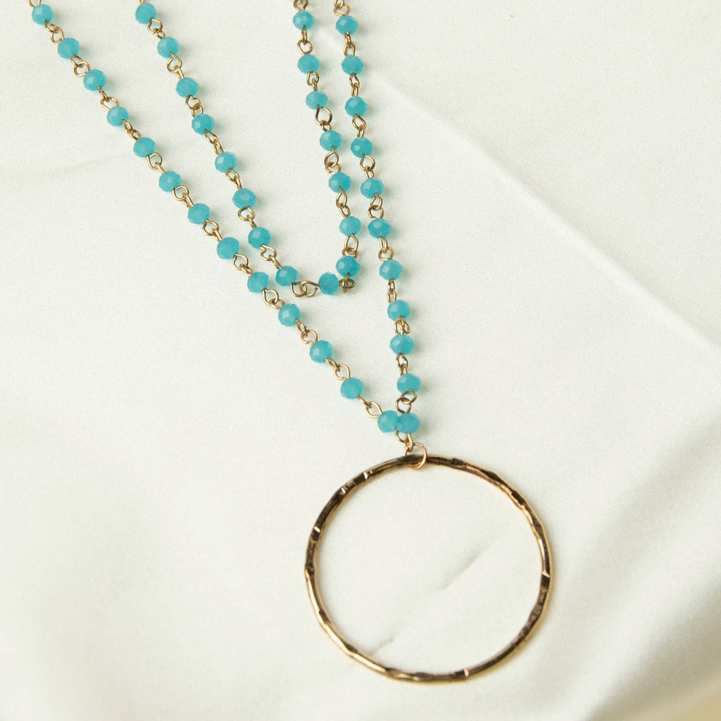 Malia Beaded Ring 22" Pendant Necklace: Blue Lagoon