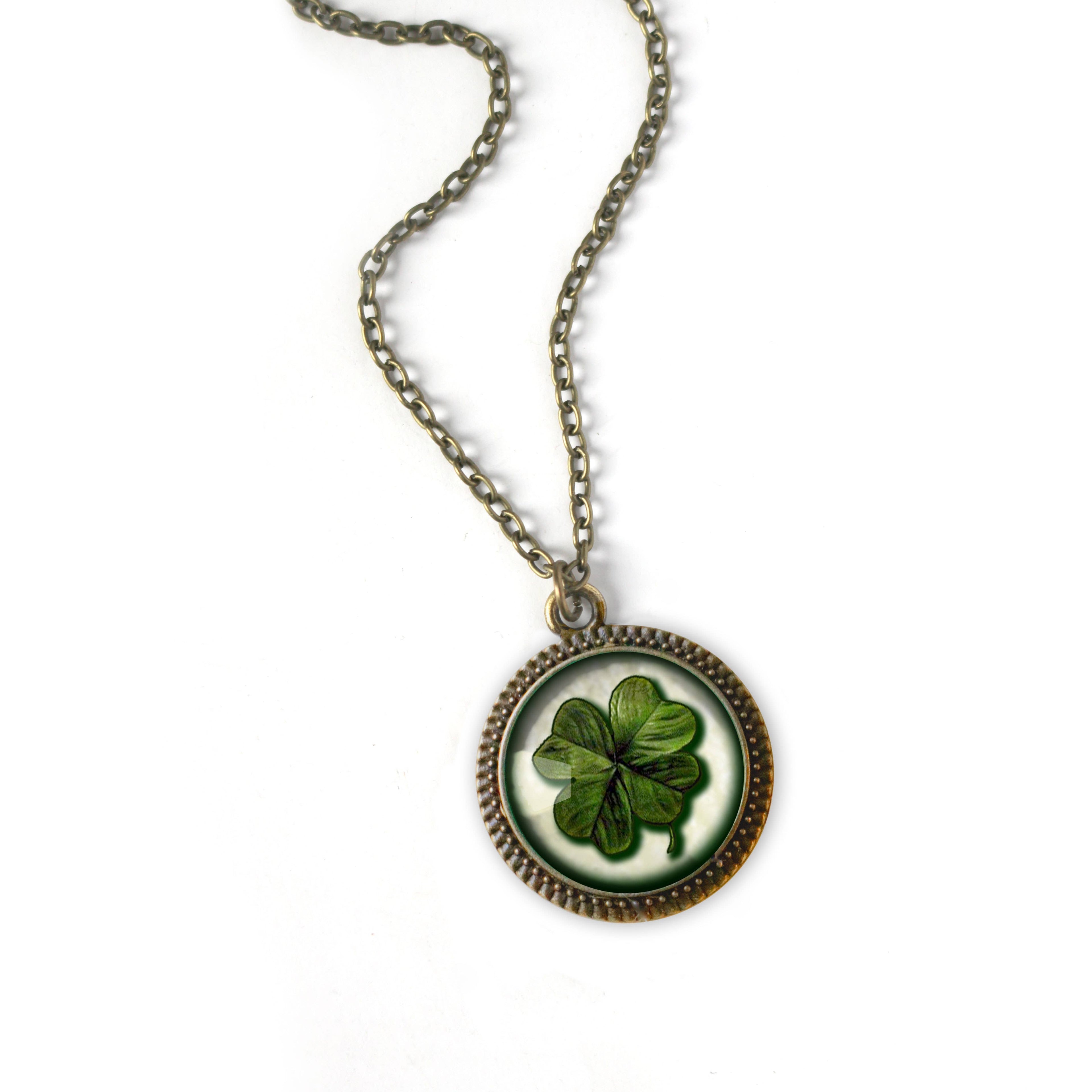 Shamrock or Four Leafed Clover Irish Pendant Necklace