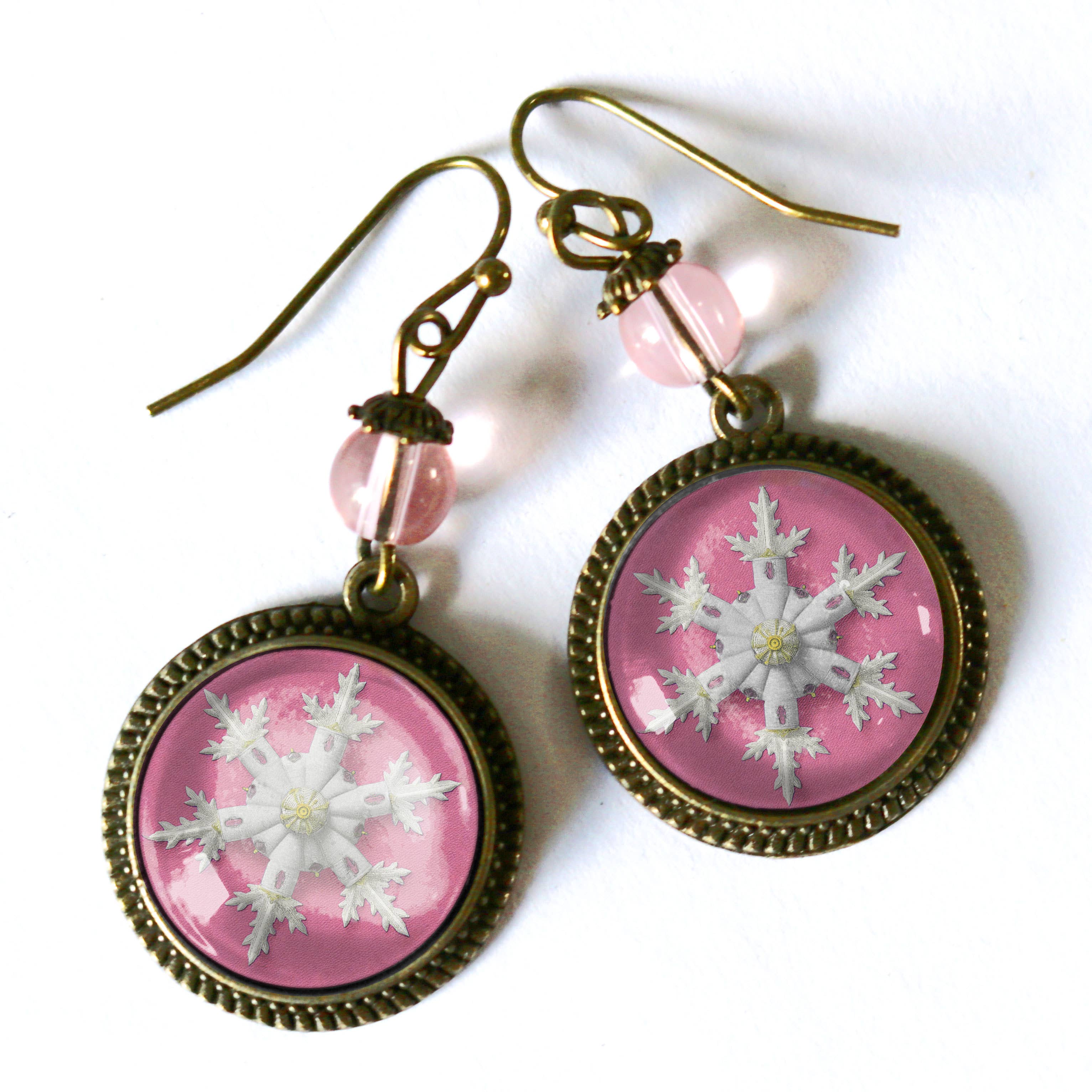 Pink Christmas Snowflake Earrings
