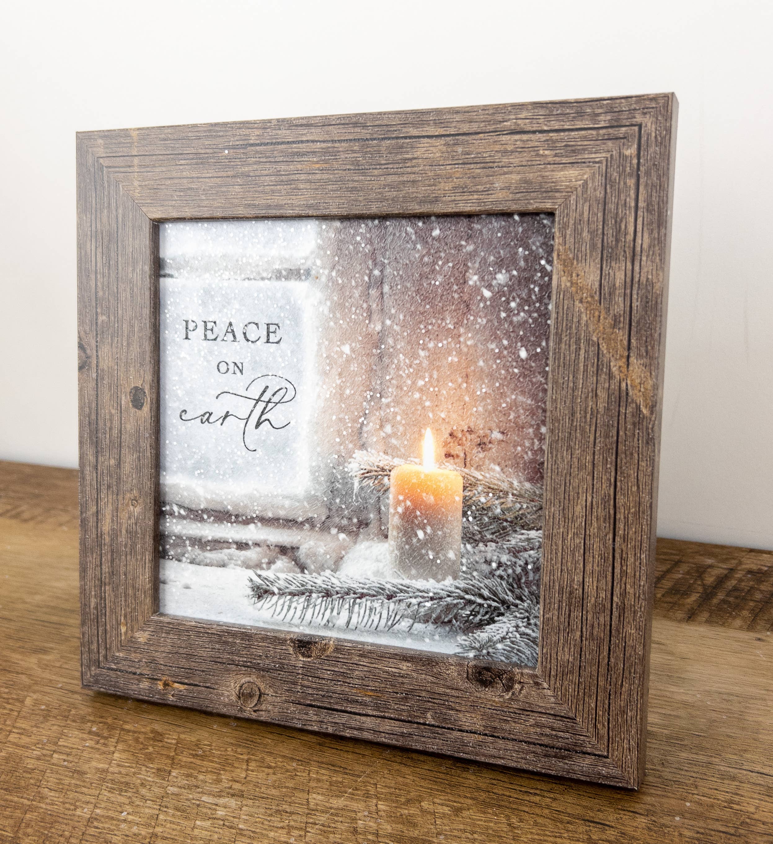 Peace On Earth Winter Candle Art Sign: Black Frame