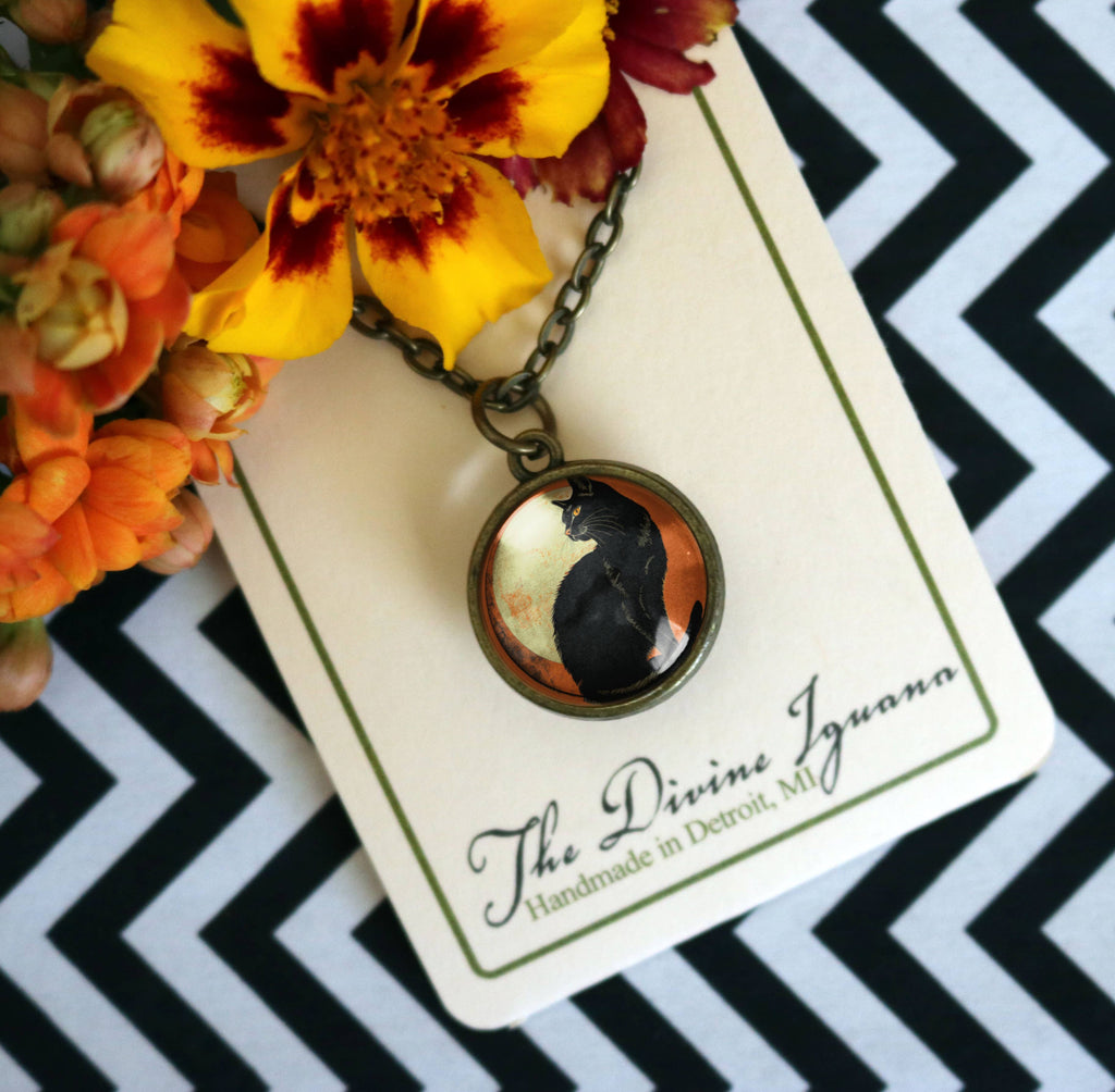Chat Noir Retro Halloween Simple Reversible Pendant Necklace